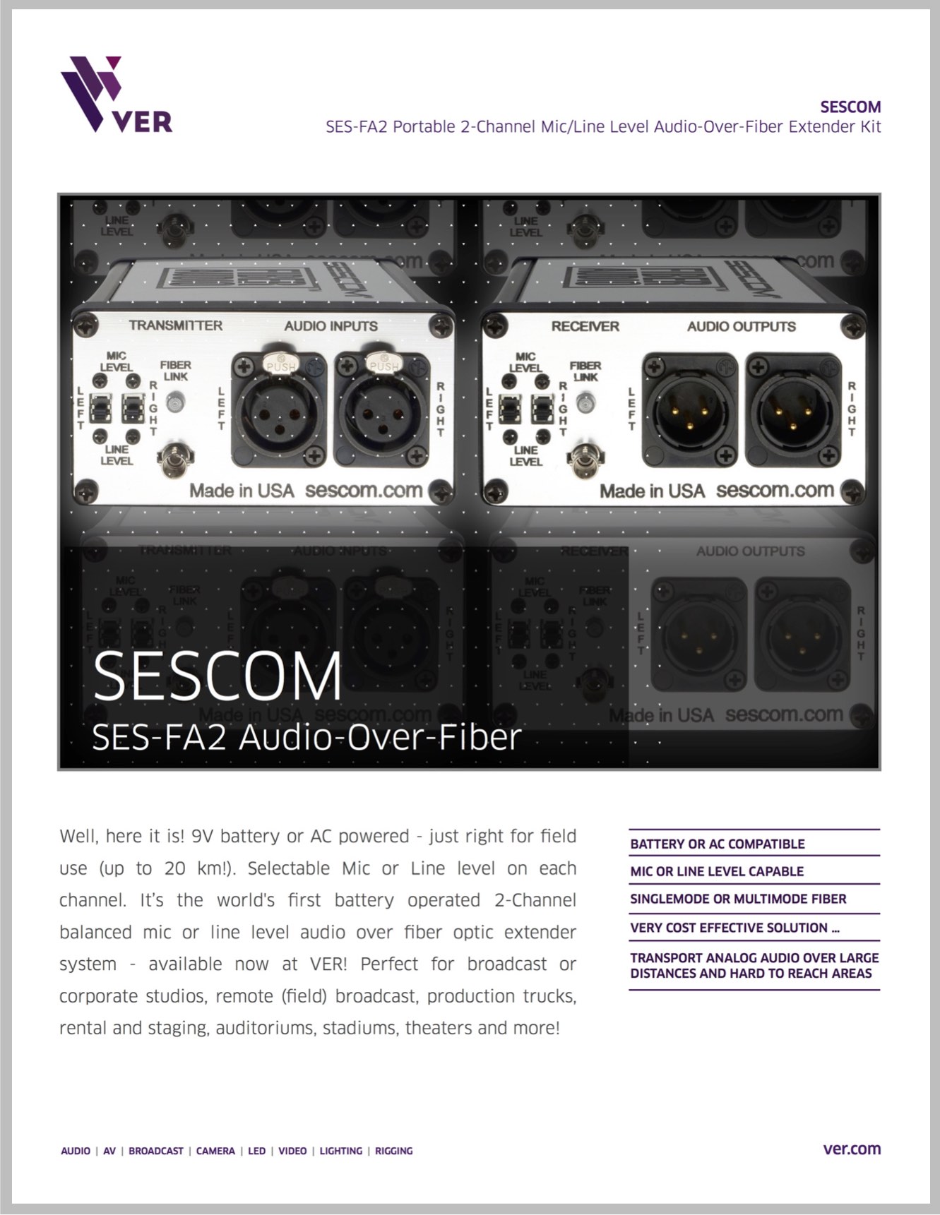 SESCOM Audio-Over-Fiber Systems: We Make Creativity Happen!